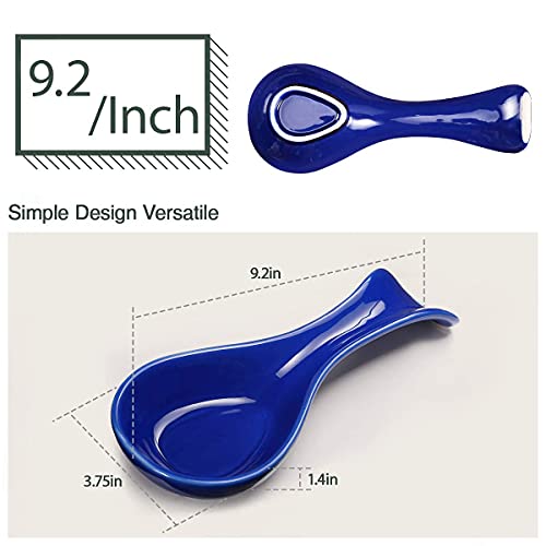 Ceramic Spoon Rests for Kitchen, Spoon Rest for Stove Top Countertop Utensil Rest Ladle Spoon Holder for Cooking Home Decor, Blue Color