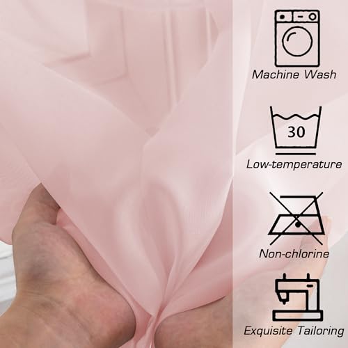 Image of Simplebrand Blush Sheer Curtains 96 Inches Long, Light Filtering Light Purple Rod Pocket Solid Color Window Sheer Curtain Panels, Elegant Curtains & Drapes for Living Room, Bedroom 2 Panels, 42 inch W