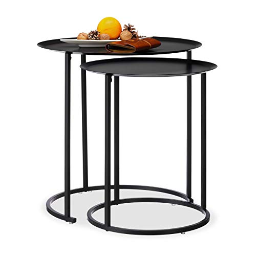 Muebles Auxiliares Relaxdays Set 2 Mesas Auxiliares Redondas, Acero, Gris Antracita, 50x50 cm