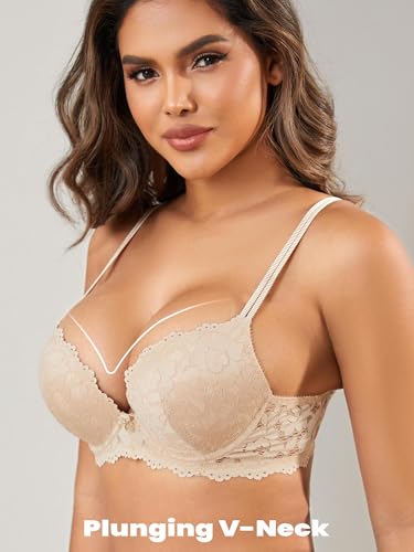Women Lace Push Up Bras Add Two Cups Size Thick Padded Plunge Cleavage Underwire Bra3