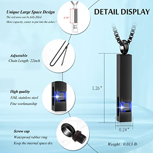 XSMZB Crystal Cremation Urn Jewelry Cube Memorial Ashes Necklace Pendant Keepsake- Black Birthstone Series2