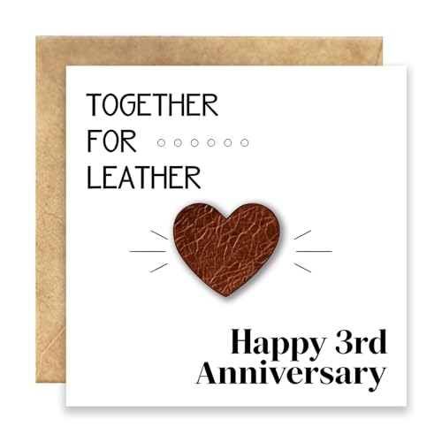 Leather Heart Gift Card with Envelope: Romantic Anniversary Card for Husband & Wife Perfect Wedding Anniversary Gifts for Couples Him or Third Year Celebration - Happy Anniversary!