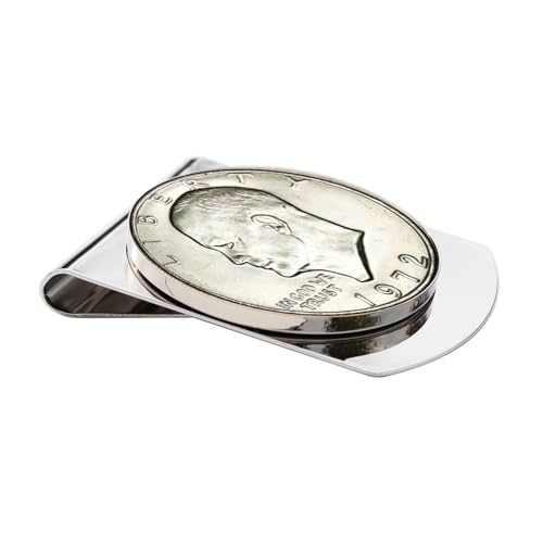 US 1972 Eisenhower Dollar BU Uncirculated Coin Stainless Steel Large Money Clip NEW - Wide Design2