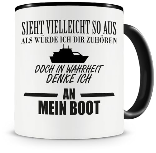 Samunshi® Ich denke an mein Boot Tasse Kaffeetasse Teetasse Kaffeepott Kaffeebecher Becher 300ml schwarz