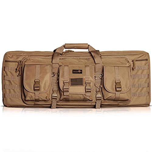 Tacticon Double Rifle Bag | 2 Rifles + 2 Pistols Tuckable Backpack Straps | COMBAT VETERAN OWNED COMPANY | Waterproof Padded Lockable Carbine(Flat Dark Earth Tan, 36" x 12" Double Rifle Case)