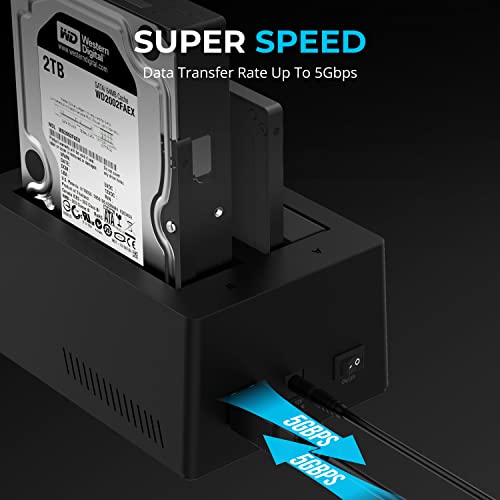 Image of SABRENT USB 3.0 to SATA I /II /III Dual Bay External Hard Drive Docking Station for 2.5 or 3.5in HDD, SSD with Hard Drive Duplicator /Cloner Function [20+TB Support] (EC-HD2B)