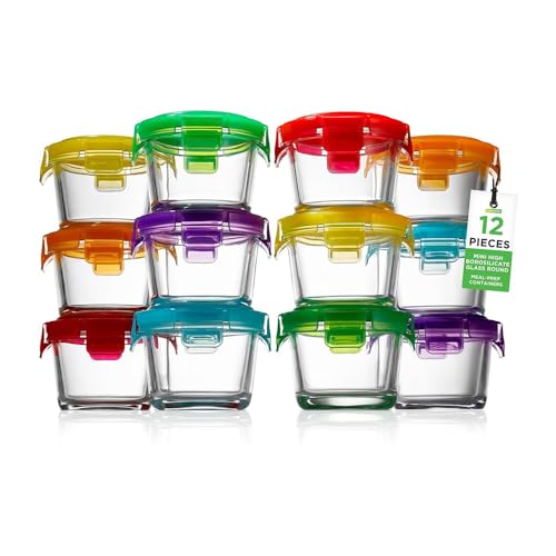 Kit 12 Potes Mini Tigelas de Vidro Borosilicato Life Redondo 130ml Hermético para Papinha, Preparação de Refeições, Lanches, Frutas, Snacks Micro-ondas