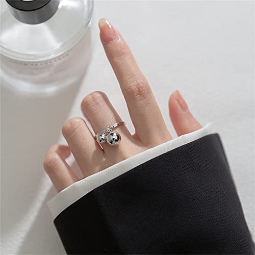 Cute Ball Bell 925 Sterling Silver Adjustable Open Ring for Women Girls Expandable Boho Geometric Round Statement Finger Rings Comfort Fit Dainty Charms Dangle Jewelry Christmas BFF Gift4