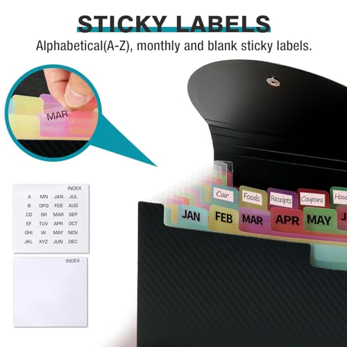 H4D Porta-recibos de cupom, organizador de arquivos sanfonados com 13 bolsos, 18 x 11 cm, preto