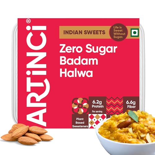Image of Artinci Sugar-Free Badam Halwa with Pure Ghee (Pack of 1 x 200g), High-Protein Almond Halwa, Diabetic-Friendly Indian Sweet, Stevia-Sweetened, No Bitterness or Preservatives, Ready-to-Eat