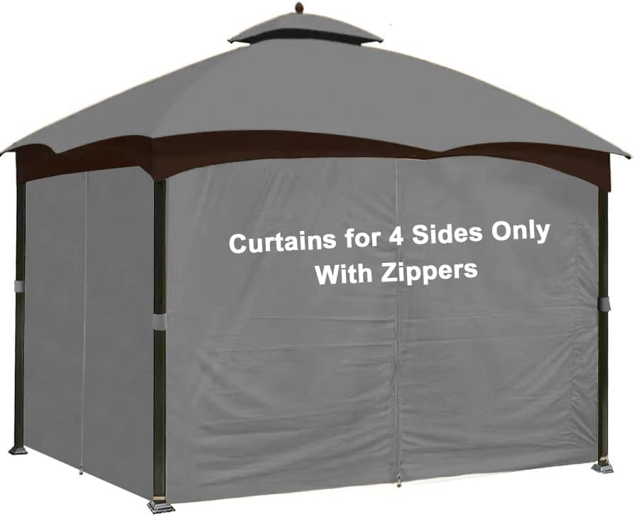SCOCANOPY Gray 10' x 12' Gazebo Privacy Curtain Set Fit for Lowe's Allen Roth 10X12 Gazebo Model #GF-12S004B-1 / GF-12S004BTO/ TPGAZ17-002/TPGAZ2303