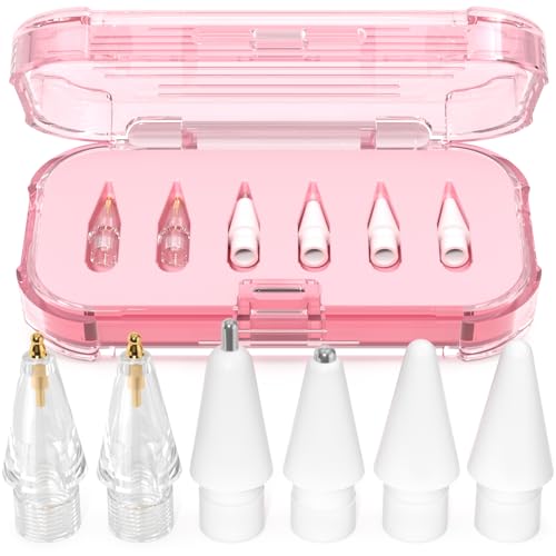AZF Replacement Tips for Apple Pencil Pro/USB-C/2nd Gen/1st Gen Tips with Storage BoxMix Metal wear-Resistant Replacement Pencil Tips for iPad Pencil Accessories-6 Pack(Pink)