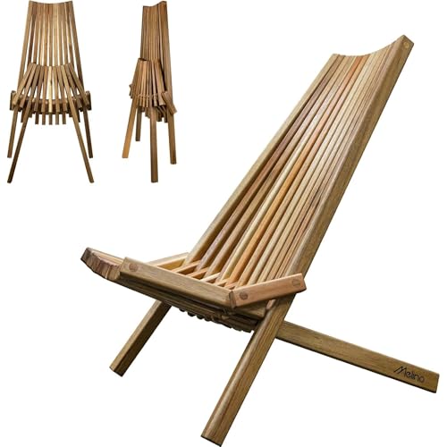 Melino Wooden Folding Tamarack Chairs, FSC Certified Acacia Low Profile Adirondack Chairs, Wood Folding Chair for Outdoor, Patio, Porch, Pool, Backyard, Garden, Balcony and Deck - Natural - Single