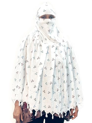 Image of Cotton Long Scarf Cum Mask Scarves Usable for Vehicle Driver | White Printed Design Fabric | Universal Size | Soft & Breathable Sun Protection | For Girl & Women
