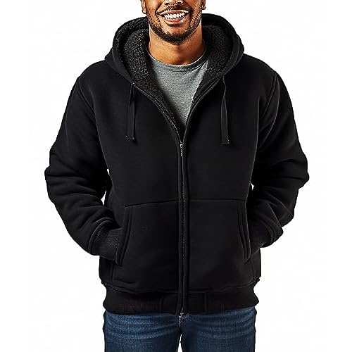 Sherpa Lined Hoodies for Men Heavyweight Full Zip Up Sweatshirt Thick Fleece Jackets Winter Warm Coats