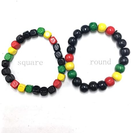 Gabcus !! 24pcs/lot Rasta Square/Round Wood Beads Bracelets