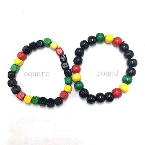 Gabcus !! 24pcs/lot Rasta Square/Round Wood Beads Bracelets