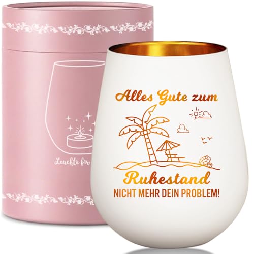 Ruhestand Windlicht Glas mit Geschenkbox Rentner Geschenk Frau Mann Mama Oma Papa Opa Renteneintritt Geschenk Teelichthalter für Kollegin Freundin Abschiedsgeschenk