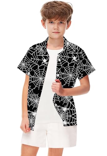 Image of Remimi Unisex Kids Halloween Shirt Boys Pumpkin Ghost Shirts Hawaii Button Up Tops 5-14 Years