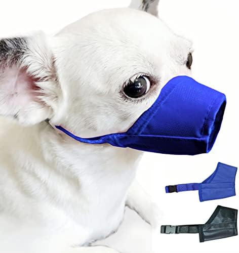 MoiiLavin Dog Muzzle XS (2 Packs) for Small Dogs with Long Snout Quick Fit Dog Muzzle Adjustable Prevent from Biting Barking and Chewing XS Soft Muzzle (Black+Blue)