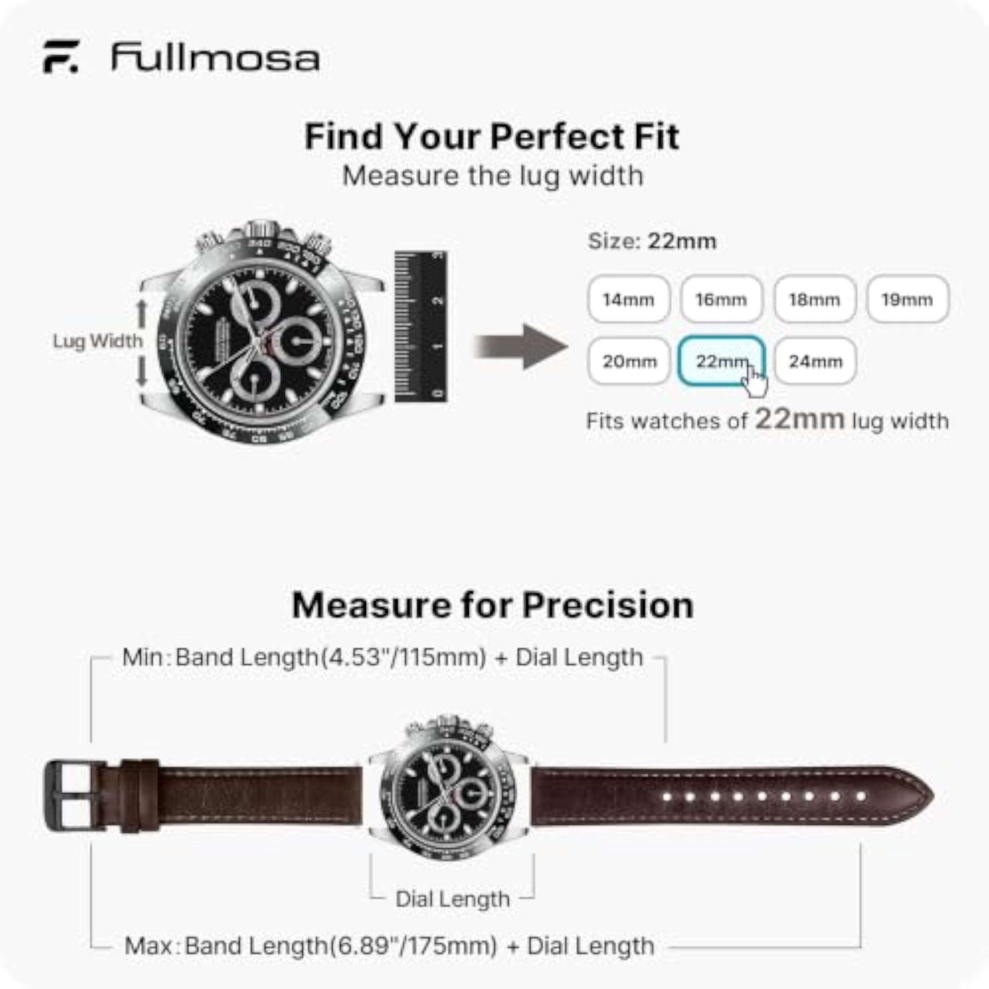 22mm Tanned Leather Watch Straps in Coffee