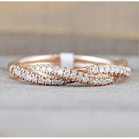 Wenbin Women Elegant Solid Rose Gold Stack Twisted Ring Wedding Party Lady Jewelry Gift Size Cover