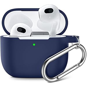 Upeak compatibel met AirPods 3e Generatie Hoesje Case Cover 2021, Volledig Ingepakte Siliconen Beschermhoes Schokabsorptie voor Apple AirPods 3 Hoesje, met Sleutelhanger, Blauw