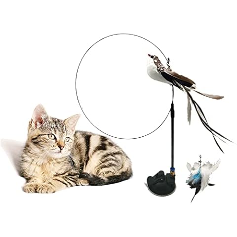 Bikirin Cat Feather Toys, Funny Pet Interactive Toy Interactive for indoor Cats, Kitten Teaser Wand Toy with Suction Cup Cover