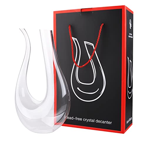 JMIATRY Decantador de vino, aireador de vino de cristal de 1,5 l, decantador de vino tinto clásico en forma de U con boquilla inclinada fácil de verter