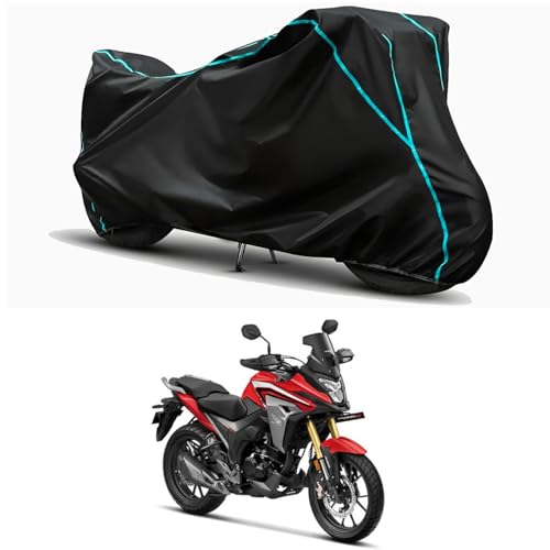 Image of Waterproof Bike Body Cover Compatible for | Honda CB200X DX | Taffeta Fabric, Sky Piping Design, Bottom Elastic Fit | Dustproof, Sun UV & Rain Protection for All Weather.