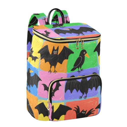 KLL Halloween Cartoon Crows and Bats Colorful Plaid Backpacks for Women Cute Waterproof Daily Travel Backpack for Shopping Sports Travel2