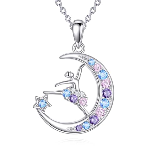 Ballerina Necklace 925 Sterling Silver Moon Ballet Necklace Ballet Dance Jewelry Gifts for Women