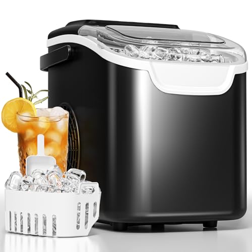 Antarctic Star Pro-Grade Countertop Ice Maker, 8 Cubes in 6 Mins, 26lbs/Day, Self-Cleaning, 2 Sizes, Ultra-Quiet for Home Bar, Kitchen, Office & Entertaining