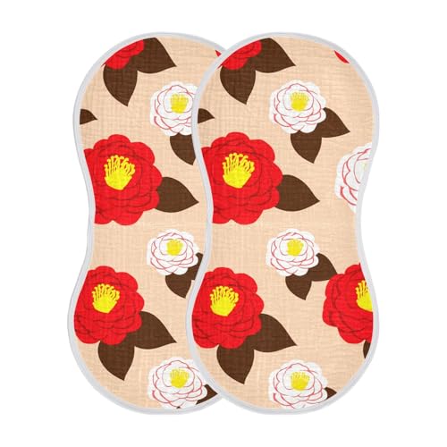 MCHIVER Camellia Flower Leaves Beige Baby Burp Cloths Cotton Washcloths Soft Absorbent Burping Rags for Baby Girl Boys Burpy Cloth Bib 2 Pack2