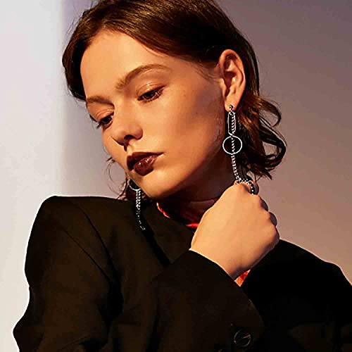 asymmetric Circle chain drop earrings for women men white gold plated punk hoop earrings Lover Jewelry (silver)3