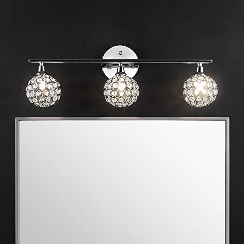 Image of JONATHAN Y 23 inch Chrome Maeve Modern Glam LED Vanity Light Sconce for Bathroom, Clear Crystal Globe Shade, Art Deco Wall Light for Hallway Entryway (JYL7536A)