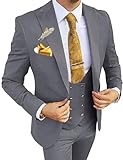 Men's 3 Piece Suit Grey Wedding Suits for Men Groom Groomsmen Suit Set Formal Prom Tuxedo 4 Piece Fashion Homecoming Suits for Men Grey Button, S