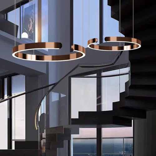 JINWELL Lámpara Colgante LED Con Anillo Para Escaleras, Moderna Regulable Para Salón Lámpara Metálica Galvanizada Altura Ajustable Para Mesa De Comedor Dormitorio Cocina Salón(Rose gold,40+60cm)