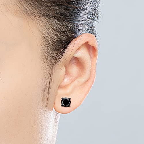 Sterling Silver Black Earrings For Men, 6.25Mm Round Cut Genuine Black Onyx Stud Earrings For Women Hypoallergenic Fine Jewelry Gifts For Birthday Christmas #TOP4