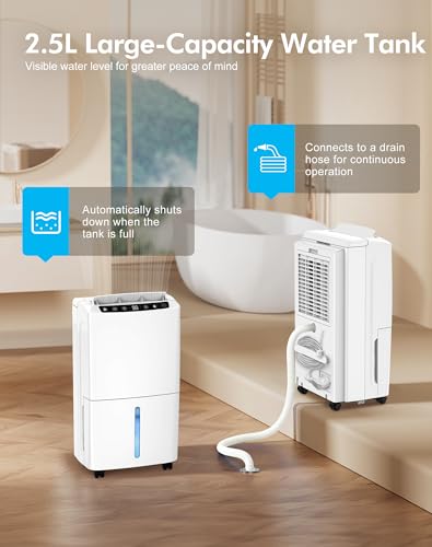 Dehumidifier 12L/Day, Dehumidifiers with Automatic Humidity Sensor, 2.5L Tank, Laundry Drying, Dehumidifiers for Home Energy Efficient, 24h Timer, Digital Display, Drain Hose, 10 Yrs. Guar. - Image 2