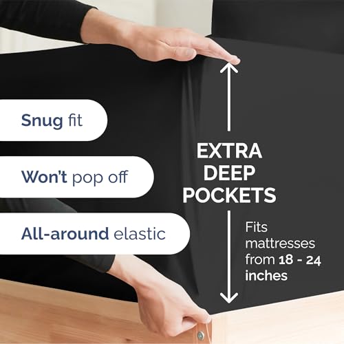 Extra Deep Cal King Sheet Set - 6 Piece Breathable & Cooling Sheets - Hotel Luxury Bed Sheets Set - Easy & Secure Fit - Soft, Wrinkle Free & Comfy Sheets Set - Black Sheet Set with Extra Deep Pockets - 2