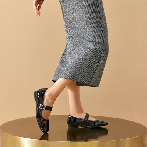 BEAU TODAY Mary Jane Flats for Women, Patent Leather Ballet Flats Shoes, Square Toe Comfortable Business Casual Buckle Non-Slip Ladies Dress Shoes3