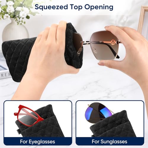 Image of FINTIE Double Eyeglasses Case with Carrying Strap, Portable Squeeze Top Microfiber Soft Glasses Case Sunglass Pouch