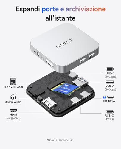 Docking Station USB-C Magnetica, Custodia SSD M.2 NVMe, Dockingstation 6 in 1 con HDMI 4K@60Hz, PD 100W, USB-A/USB-C 10 Gbps, Audio, Hub USB-C Dockingstation per iPhone/Pro Max/Dell Lenovo MG5 - Hub USB - Immagine 1