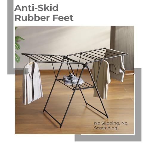 Image of Lifelong Foldable Clothes Drying Stand | Clothes Stand for Home & Balcony|Heavy-Duty Metal Laundry Rack with Hanger Slots & Expandable Wings |Rust-Resistant Cloth Dryer for Indoor & Outdoor Use