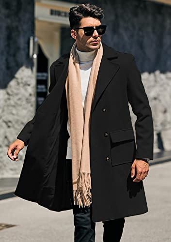Mens Trench Coat Slim Fit Double Breasted Long Overcoat Classic Fall Winter Topcoat2