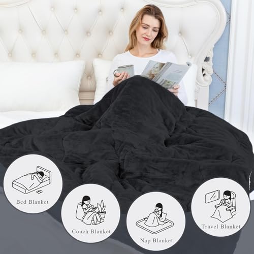 CHOSHOME Sherpa Fleece Blanket- Thick Warm Blanket for Winter, Soft Fuzzy Plush Blanket for Bed, Couch, Travel (Black, Oversized King 96" x 120")
