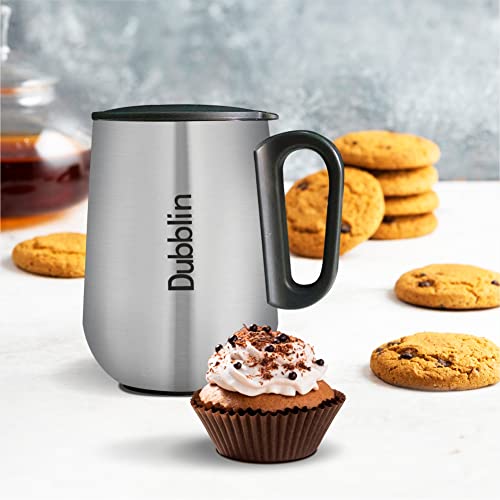Image of DUBBLIN Rugby Stainless Steel Unbreakable Tea Coffee Mug Double Wall with Handle and Lid, Wide Mouth Mug Keeps Beverages Hot & Cold 270 ML Silver