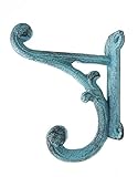 Set of 6 Rustic Aqua Old School, Cast Iron, Shabby Chic Vintage Wall Mounted Hooks, Excellent for Coats, Bags, Hats, Towels, Curtain Rod's, Scarf’s and More by Ashes to Beauty
