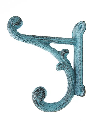 Set of 6 Rustic Aqua Old School, Cast Iron, Shabby Chic Vintage Wall Mounted Hooks, Excellent for Coats, Bags, Hats, Towels, Curtain Rod's, Scarf's and More by Ashes to Beauty
